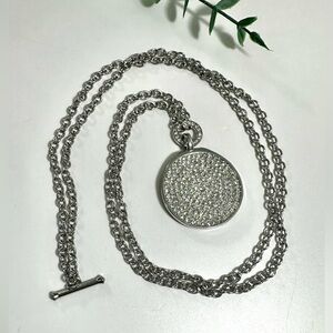 🤍Silver Tone Crystal Medallion Pendant Long Necklace (Stand Up to Cancer)